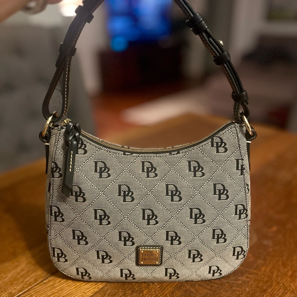 Dooney & Bourke Black and Gray Shoulder Bag with Monogram Pattern